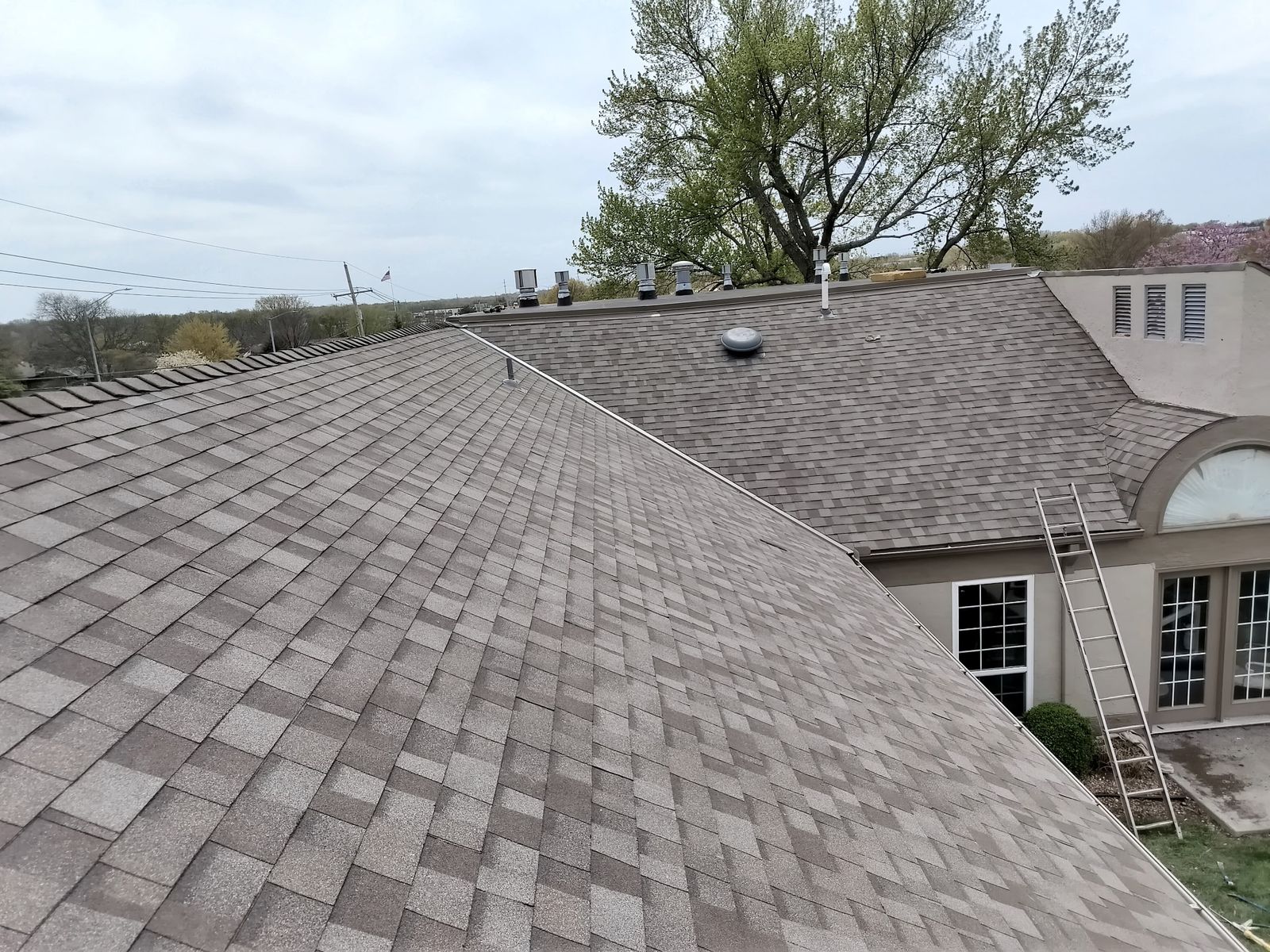 Shingle roof slopes and valley